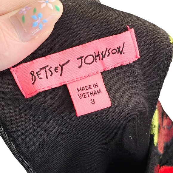 Betsy Johnson Black Floral Embroidered Dress Sz 8 - Picture 9 of 13